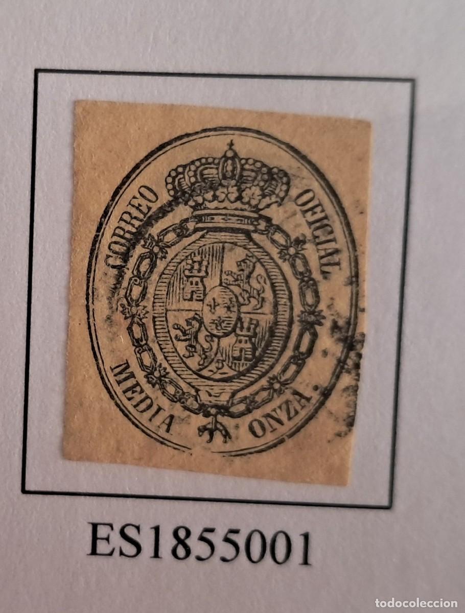 Sellos: sello de Espa&ntilde;a usado, escudo de Espa&ntilde;a, media onza, a&ntilde;o 1855, edifil n&ordm; 35.