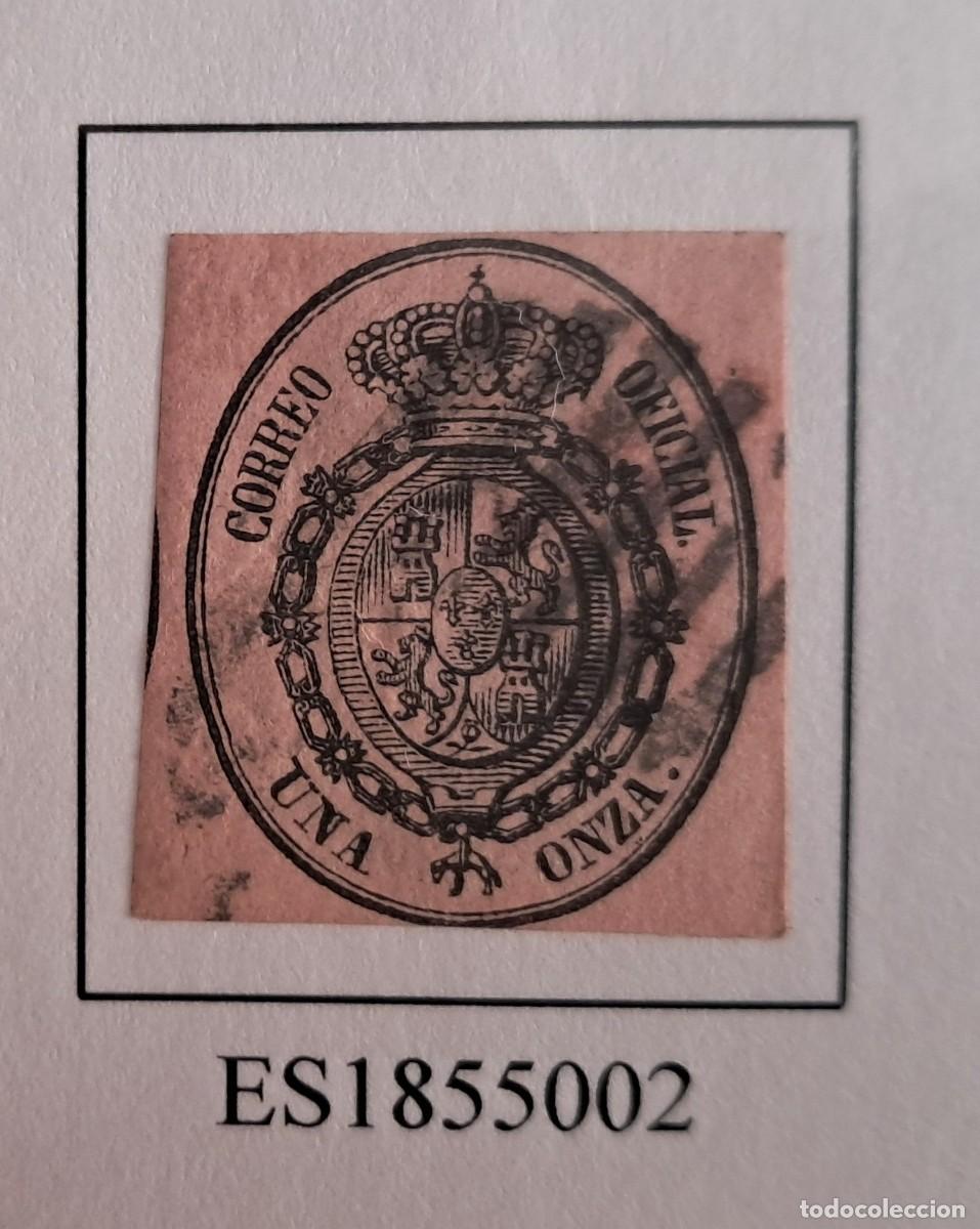 Sellos: sello de Espa&ntilde;a usado, escudo de Espa&ntilde;a, una onza, a&ntilde;o 1855, edifil n&ordm; 36.