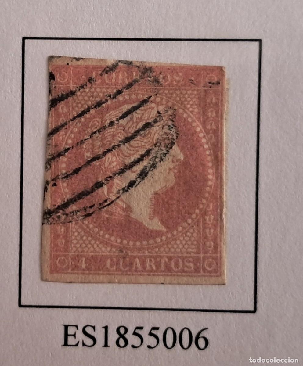 Sellos: sello de Espa&ntilde;a usado, Isabel II, 4 cuartos, a&ntilde;o 1855, edifil n&ordm; 44.