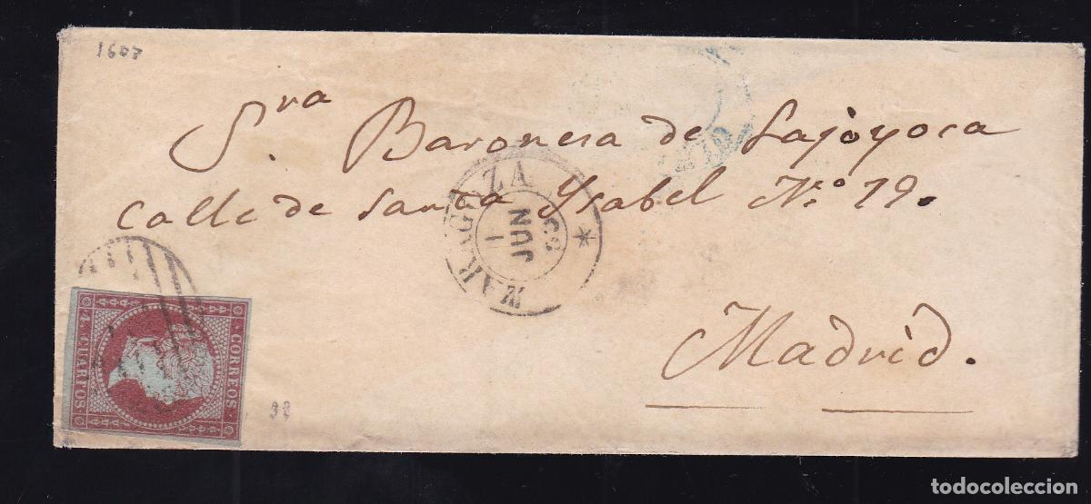 Sellos: F16-73- Sobre (Raro) a la Baronesa de Lajoyosa . ZARAGOZA- MADRID 1855