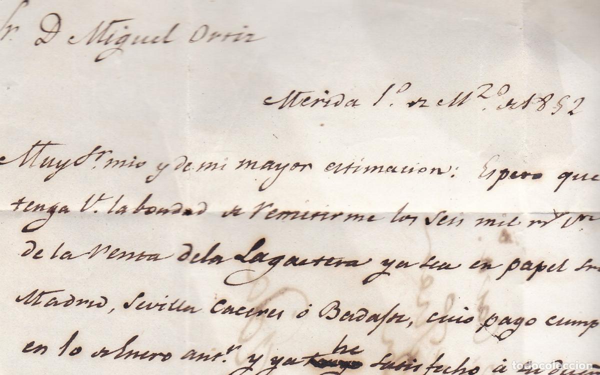 Sellos: F16-80- Carta Completa BADAJOZ -MERIDA 1852 - Foto 3