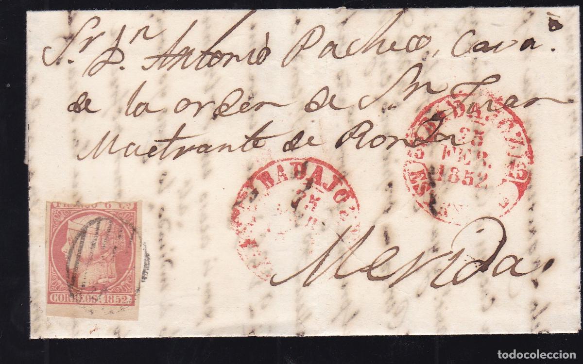 Sellos: F16-80- Carta Completa BADAJOZ -MERIDA 1852 - Foto 1