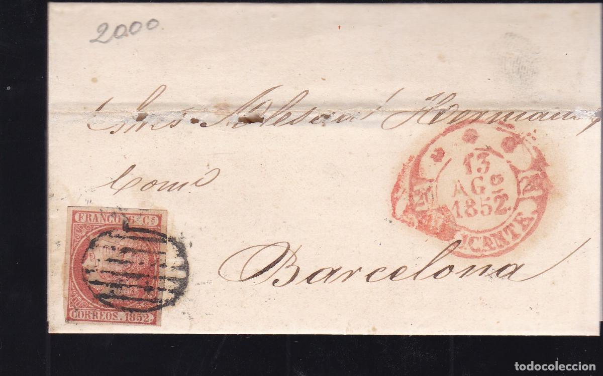 Sellos: F16-3- Envuelta ALICANTE -BARCELONA 1852