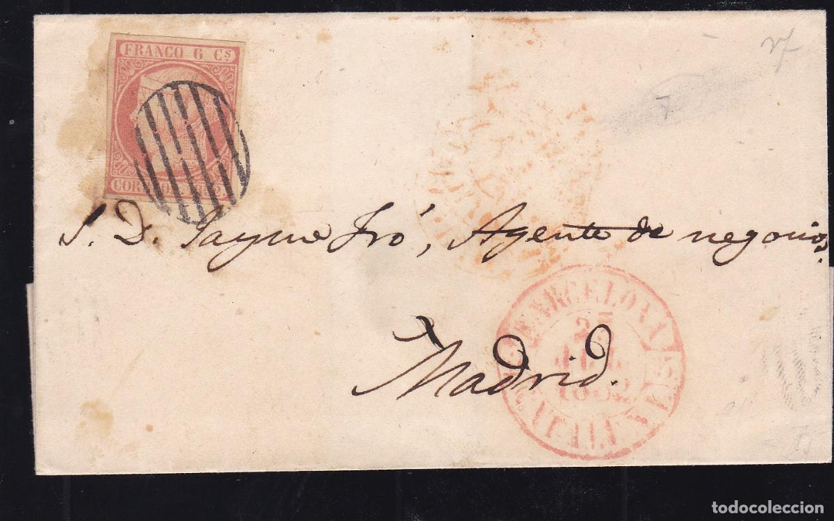 Sellos: F16-5- Envuelta BARCELONA- MADRID 1852. Lacre