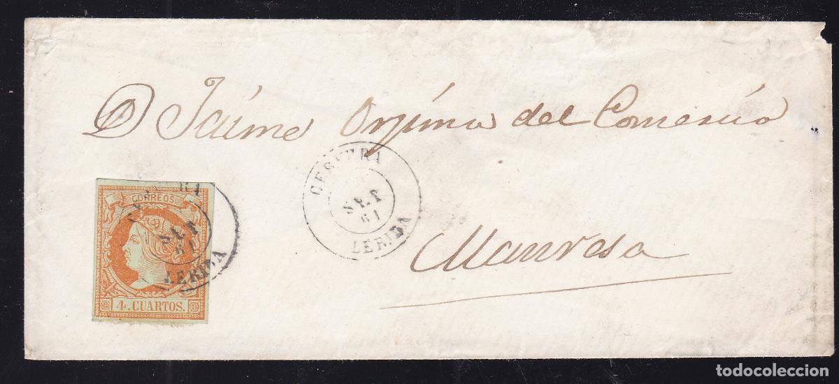 Sellos: F16-11- Sobre (Raro) CERVERA (L&eacute;rida)- MANRESA (Barcelona) 1861