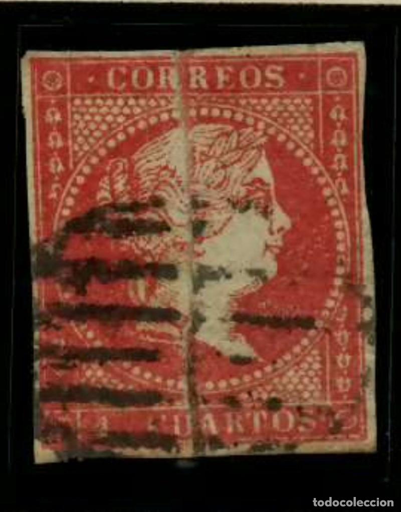 Sellos: FA2190. Emision 1-04-1855. Valor 4 cuartos, FUELLE TRANSVERSAL