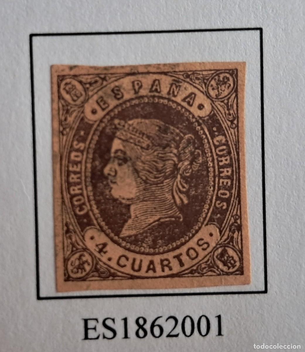 Sellos: sello de Espa&ntilde;a usado, Isabel II, 4 cuartos, edifil n&ordm; 58, a&ntilde;o 1862.