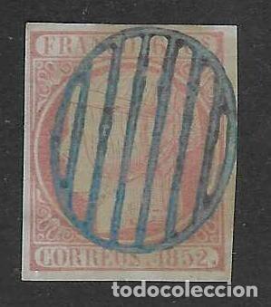 Sellos: EDIFIL 12 ISABEL II A&Ntilde;O 1852. EXCELENTE MATASELLOS PARRILLA AZUL. VALOR CAT&Aacute;LOGO ESPEC.: 15,50 &euro;.