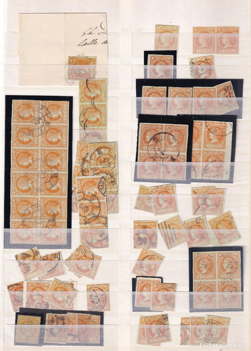 Briefmarken: ESPA&Ntilde;A, 1860-1861 EDIFIL N&ordm; 52, 4 cu. naranja. [Cientos de sellos / Bloques, Matasellos, etc.]