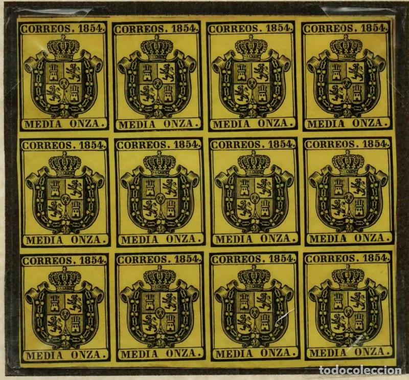 Sellos: FA2113. Emision 1-7-1854. Bloque de 12 valores de media onza NUEVOS