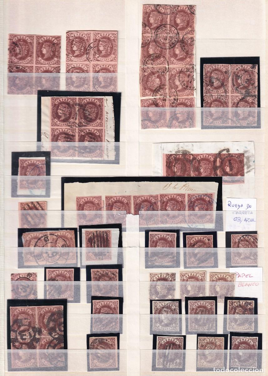 Sellos: ESPA&Ntilde;A, 1862 EDIFIL N&ordm; 58, 4 c. casta&ntilde;o [Cientos de sellos / Bloques, Matasellos, Variedades, etc.]