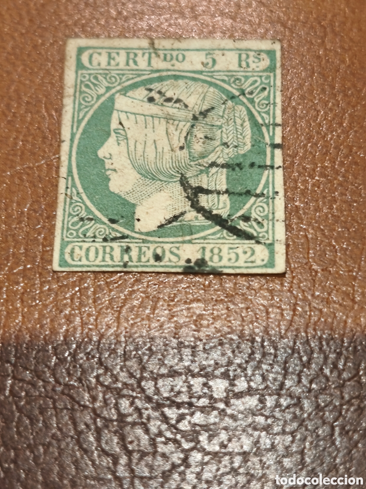 Sellos: Sello cl&aacute;sico de Espa&ntilde;a n 15 usado parrilla negra 5:reales verde ver im&aacute;genes escaso