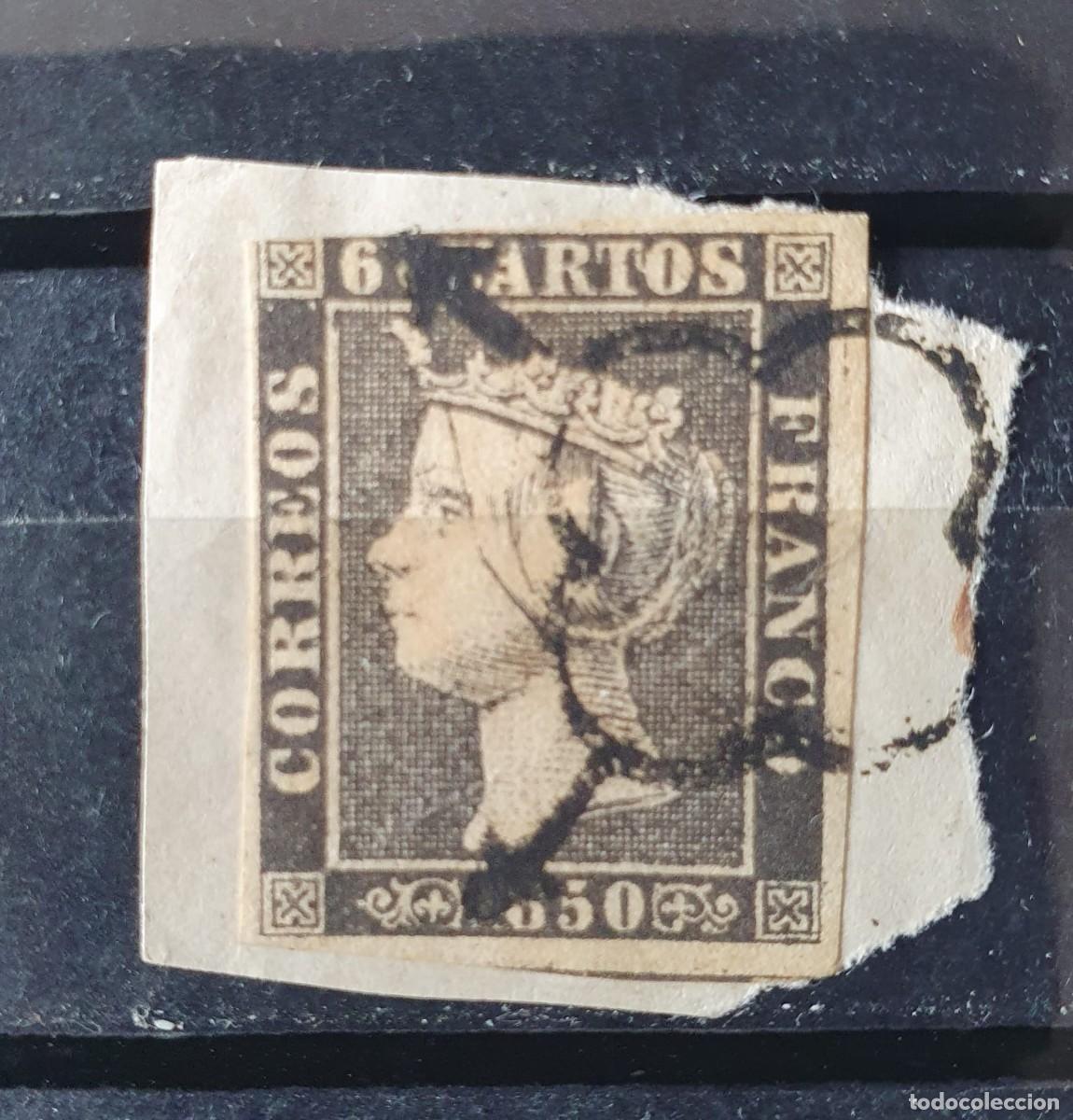 Sellos: EDIFIL 1A USADO ISABEL II ESPA&Ntilde;A 1850 POSICION 16 FRAGMENTO