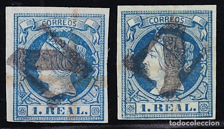 Sellos: ESPA&Ntilde;A, 1860-61 EDIFIL N&ordm; 55, 1 r. azul, [Mat. &rdquo;N&rdquo;, posiblemete de cuba, &rdquo;Norte de Europa&rdquo;]