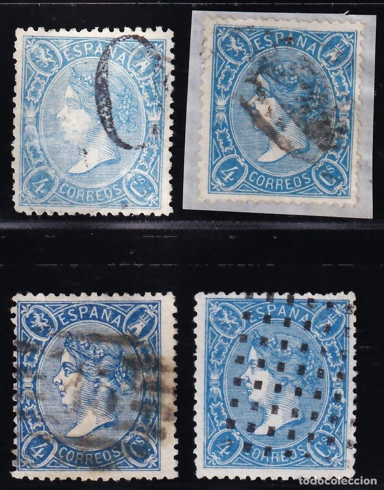 Sellos: ESPA&Ntilde;A, 1865 EDIFIL N&ordm; 75, 4 cu. azul, [Mat. inusuales.]