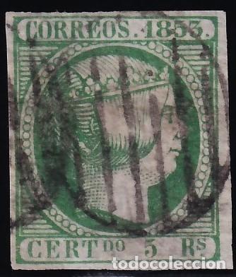 Sellos: ESPA&Ntilde;A, 1853 EDIFIL N&ordm; 20, 5 r. verde.