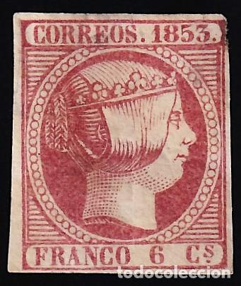 Sellos: ESPA&Ntilde;A, 1853 EDIFIL N&ordm; 17 /*/, 6 c. rosa.