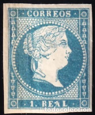 Sellos: ESPA&Ntilde;A, 1855 EDIFIL N&ordm; 49 /*/, 1 r. azul