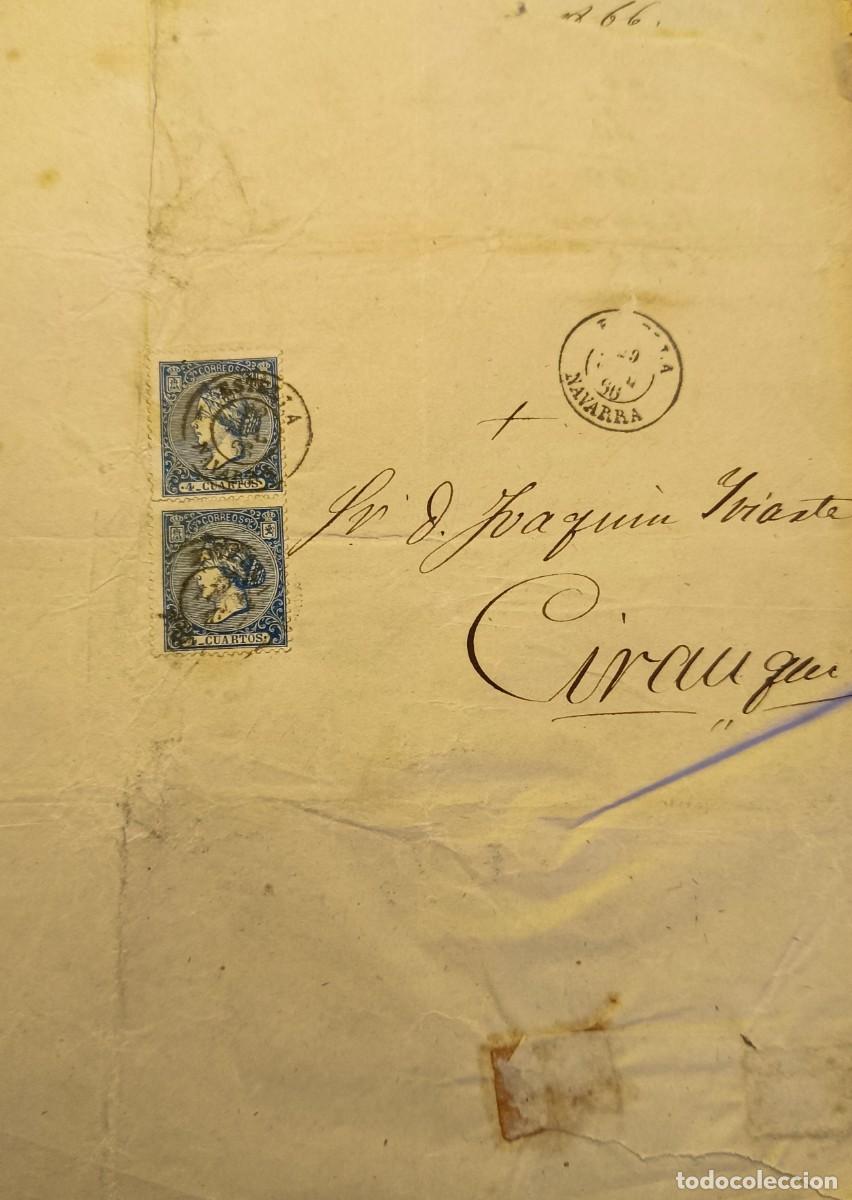 Stamps: CARTA ENTERA 1866 ESTELLA A CIRAUQUI (NAVARRA) - PAREJA 4 CUARTOS ISABEL II -