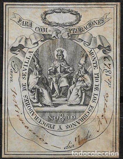 Sellos: 1836 Para Comprobaciones, Montep&iacute;o de Escribanos y Procuradores de Sevilla, usado, Barata n&ordm; 245
