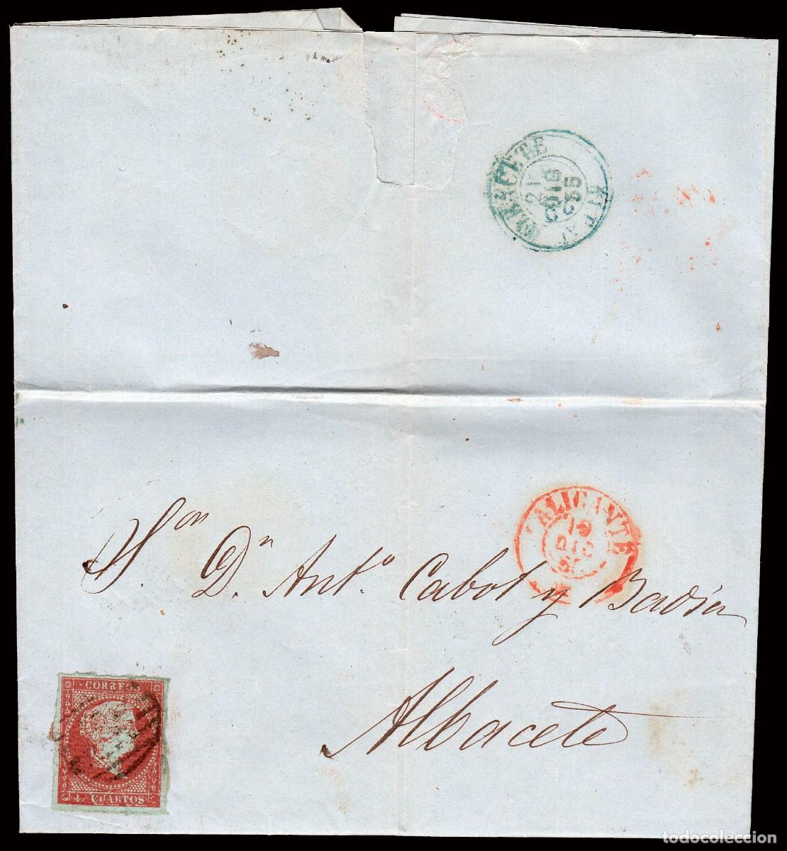 Selos: Alicante - Edi o 40id (Filigrana desplazada) - Carta Mat Parrilla + Fech. Tp. rojo &rdquo;Alicante&rdquo;
