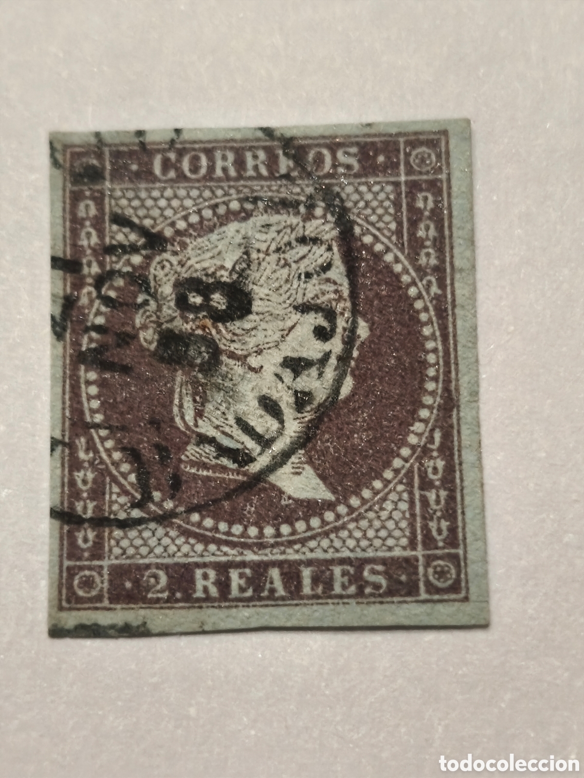 Selos: Sello cl&aacute;sico de Espa&ntilde;a n 42 usado fechador papel verdoso lazos 2 reales granate,ver
