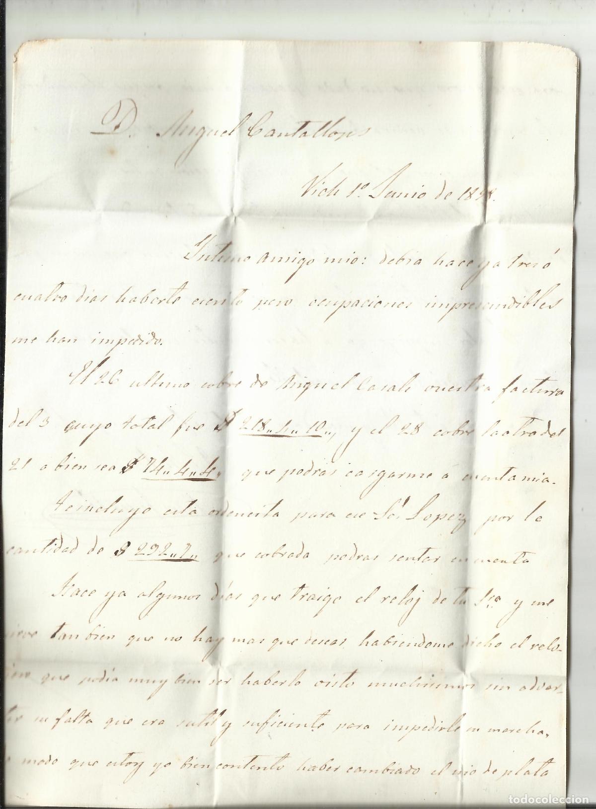 Sellos: CIRCULADA Y ESCRITA 1858 DE VIC A BARCELONA - Foto 2