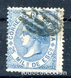 Francobolli: Edifil 97. 25 mil&eacute;simas Isabel II. a&ntilde;o 1868. Usado.