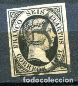Francobolli: Edifil 6. 6 cuartos Isabel II. a&ntilde;o 1851. Usado.