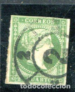 Sellos: Edifil 47. 2 cuartos Isabel II, sin filigrana. A&ntilde;o 1855. Rueda de carreta 2.