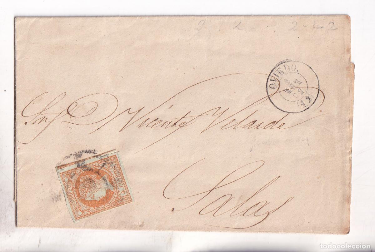Sellos: ENVUELTA. OVIEDO. ASTURIAS. A SALAS. 1862. RUEDA DE CARRETA