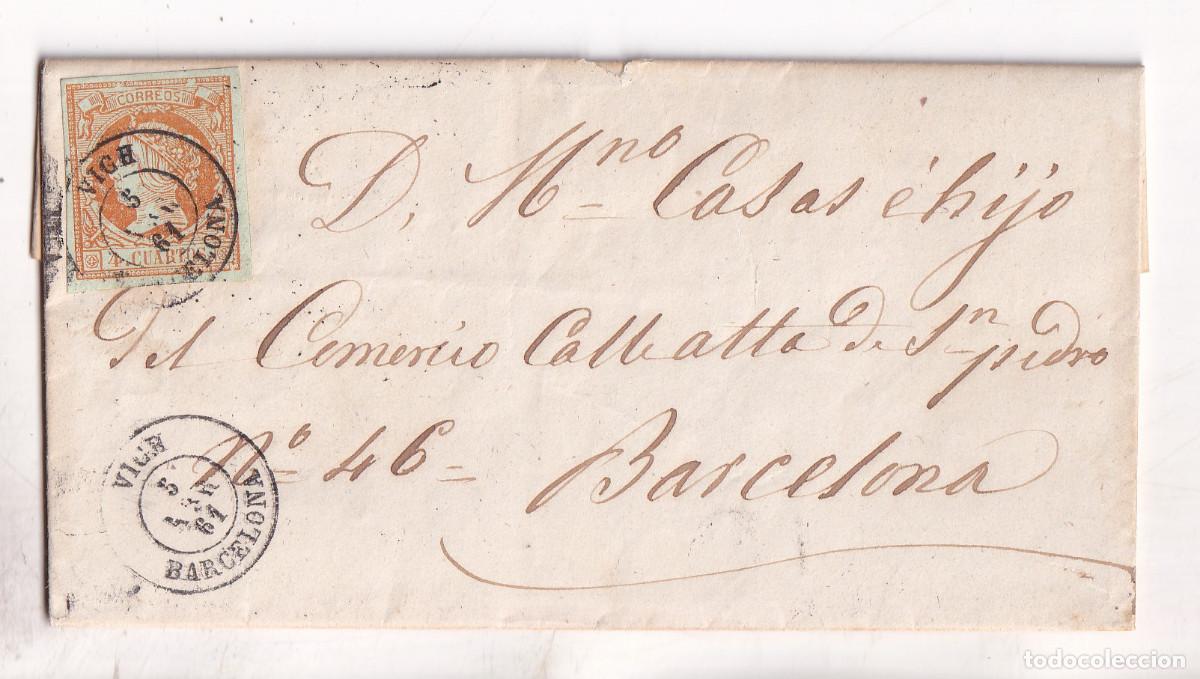 Sellos: CARTA ENTERA. VICH. VIC. 1861. A BERCELONA
