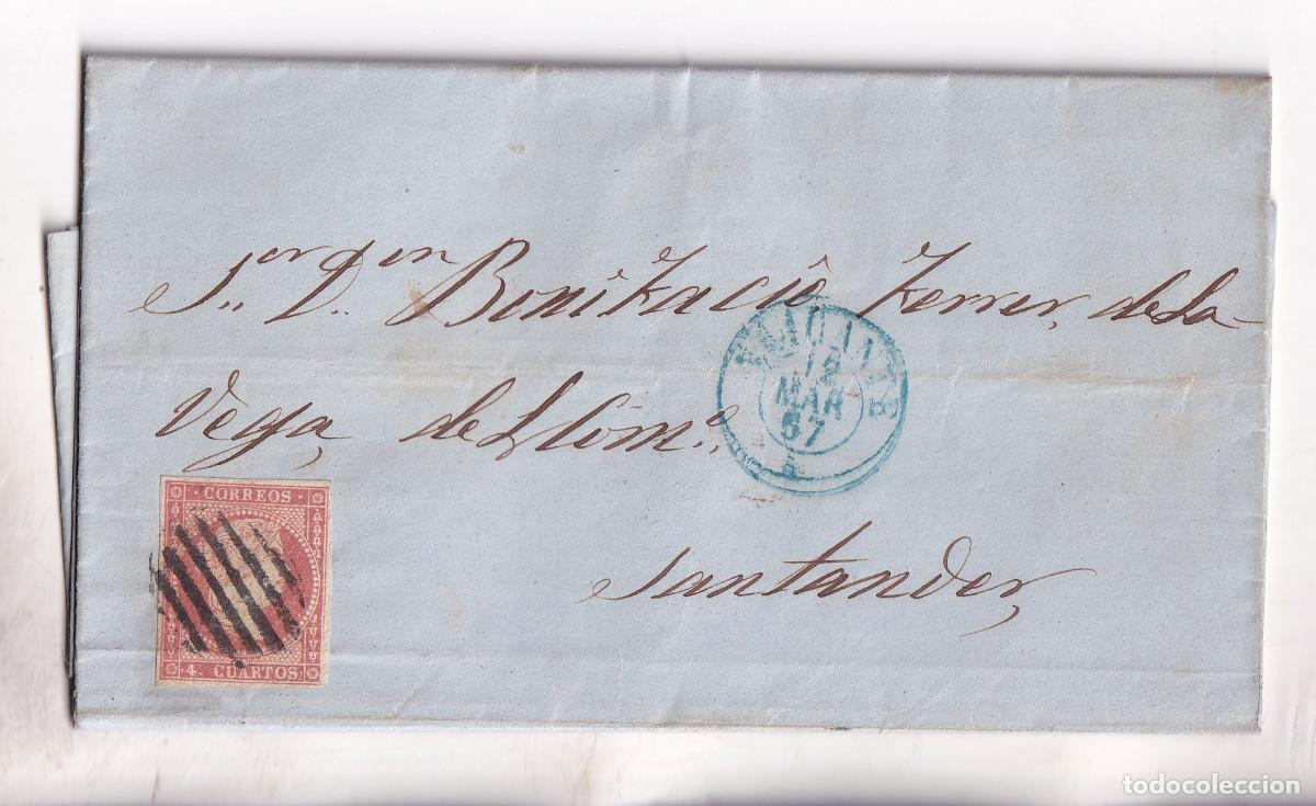 Sellos: CARTA ENTERA. ALICANTE A SANTANDER. CANTABRIA. 1857
