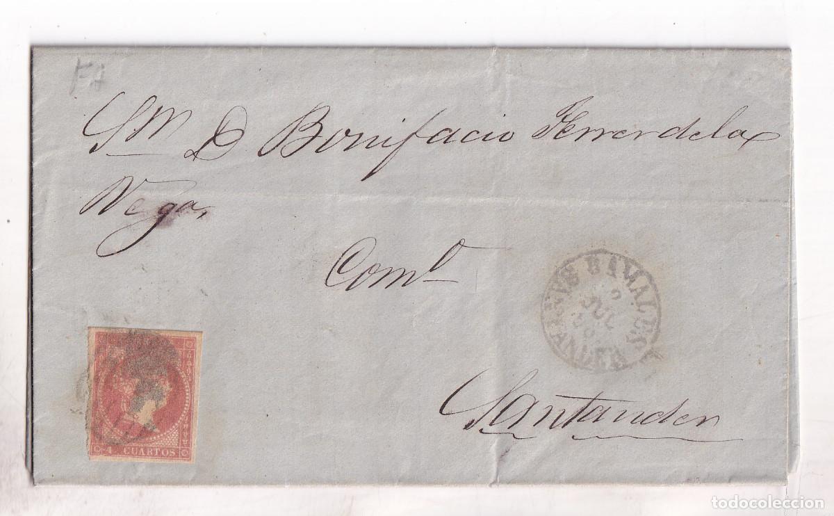 Timbres: CARTA ENTERA. SANTO&Ntilde;A. FECHADOR RAMALES. 1858. A SANTANDER. CANTABRIA.