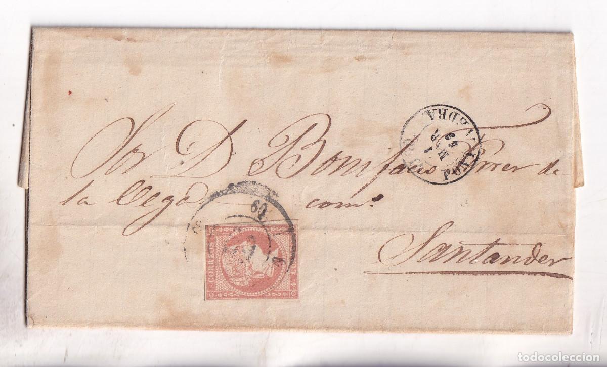 Selos: CARTA ENTERA. VIGO. 1859. GALICIA. RUEDA DE CARRETA. A SANTANDER. CANTABRIA