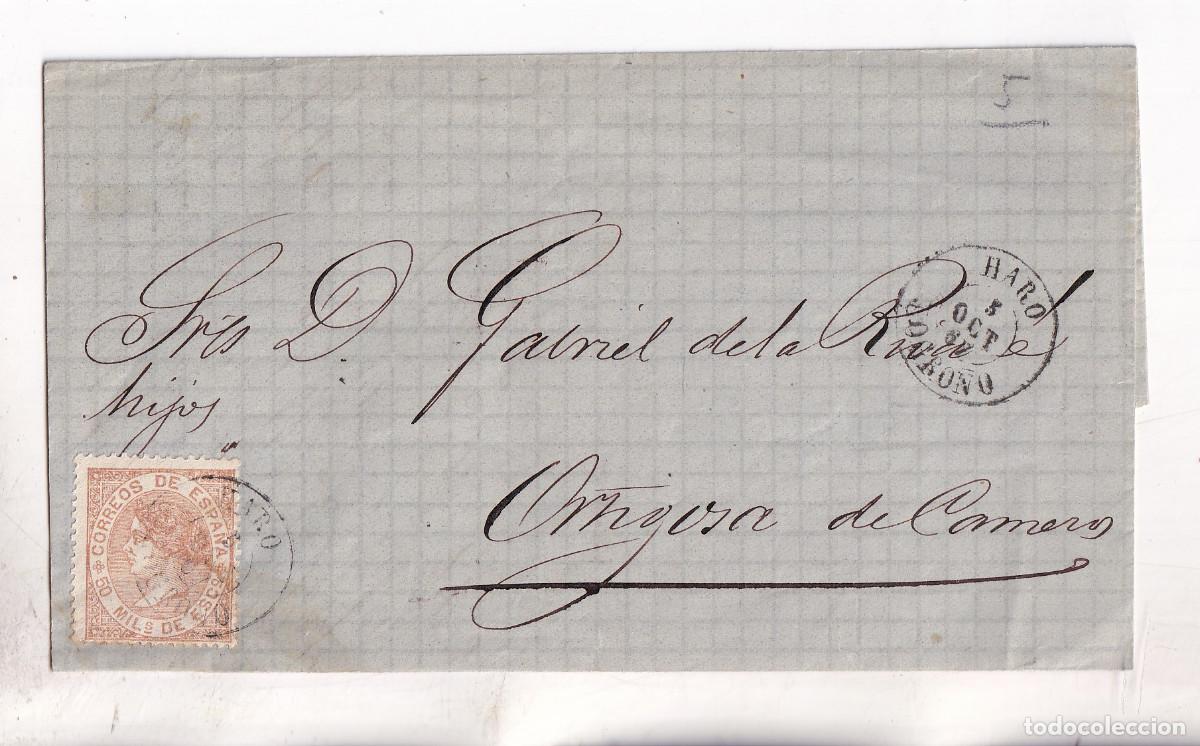 Sellos: ENVUELTA. HARO. RIOJA. 1867. A ORTIGOSA DE CAMEROS.