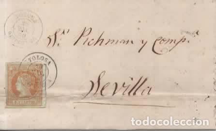 Sellos: ESPA&Ntilde;A ISABEL II TOLOSA GUIPUZCOA A SEVILLA 1860