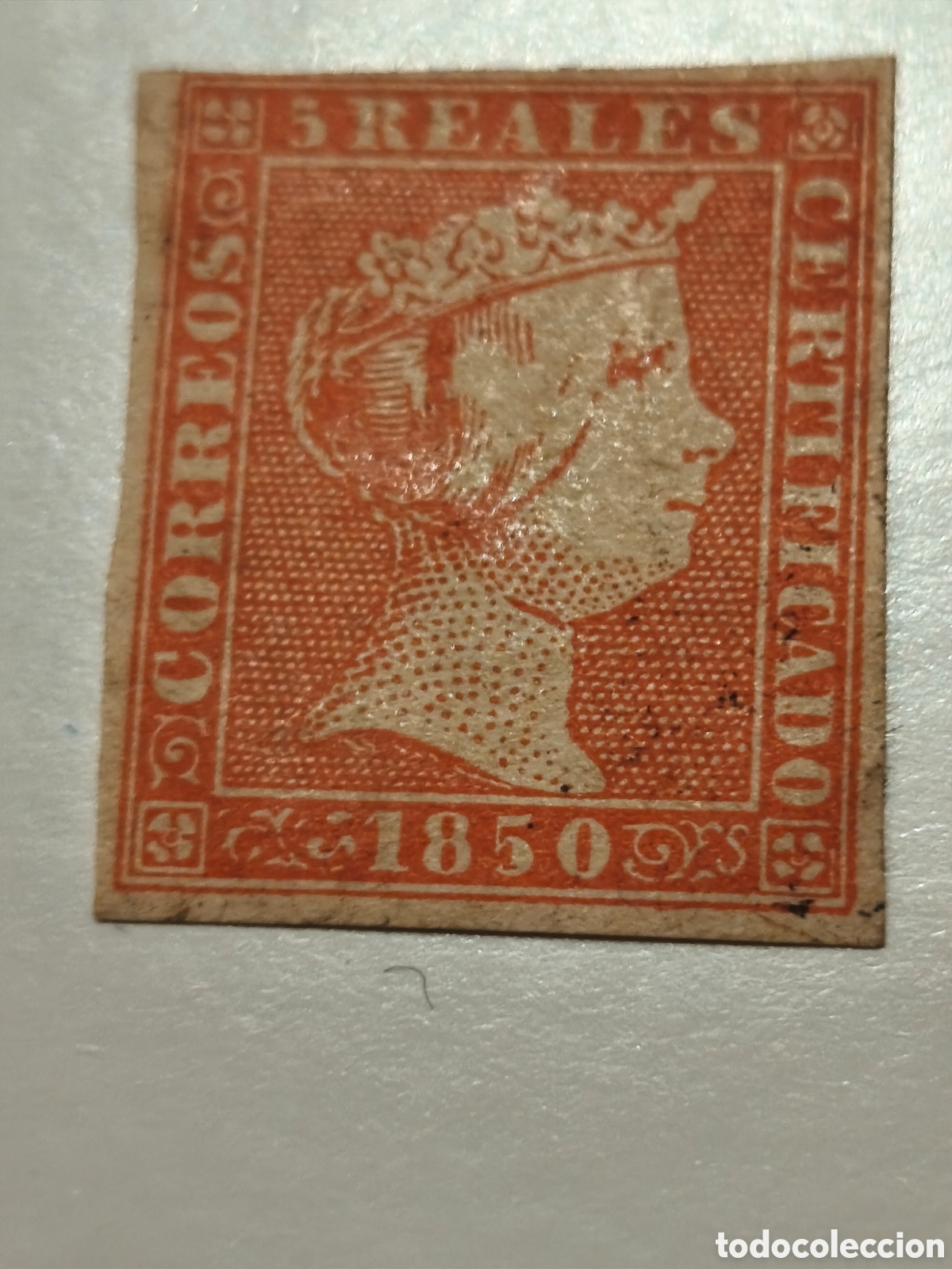 Selos: Sello cl&aacute;sico Espa&ntilde;a escaso m 3 nuevo con goma,** 6 reales rojo ver im&aacute;genes algo dobado