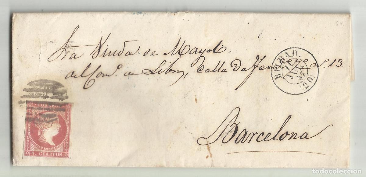Sellos: CIRCULADA Y ESCRITA 1857 de BILBAO A BARCELONA - Foto 1