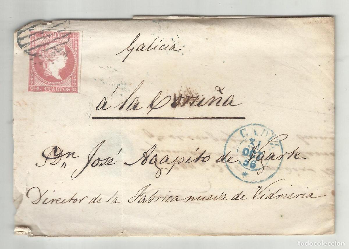 Sellos: CIRCULADA Y ESCRITA 1856 DE CADIZ A LA CORU&Ntilde;A - Foto 1