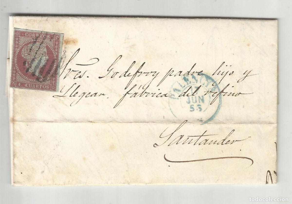 Sellos: CIRCULADA Y ESCRITA PEDIDO ANISADO VALENCIA Y LICORES 1856 DE PALENCIA A SANTANDER