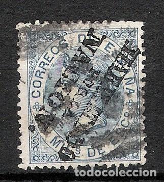 Sellos: 1868. Isabel II. 25 m azul . Edifil 97, usado y habilitado por la naci&oacute;n.