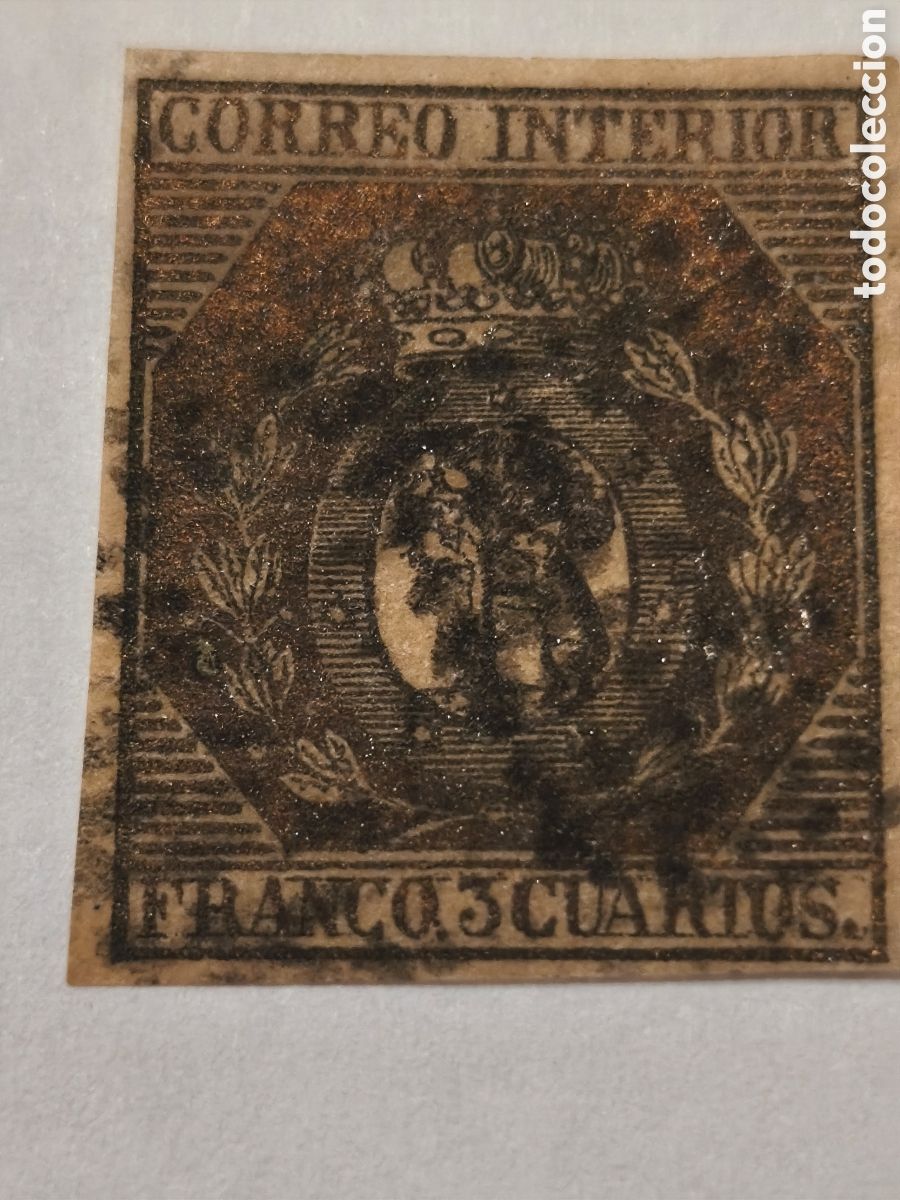 Sellos: Sello cl&aacute;sico de Espa&ntilde;a n 23, usado matasellos rombo de puntos ,3 cuartos, casta&ntilde;o bronce veim&aacute;genes