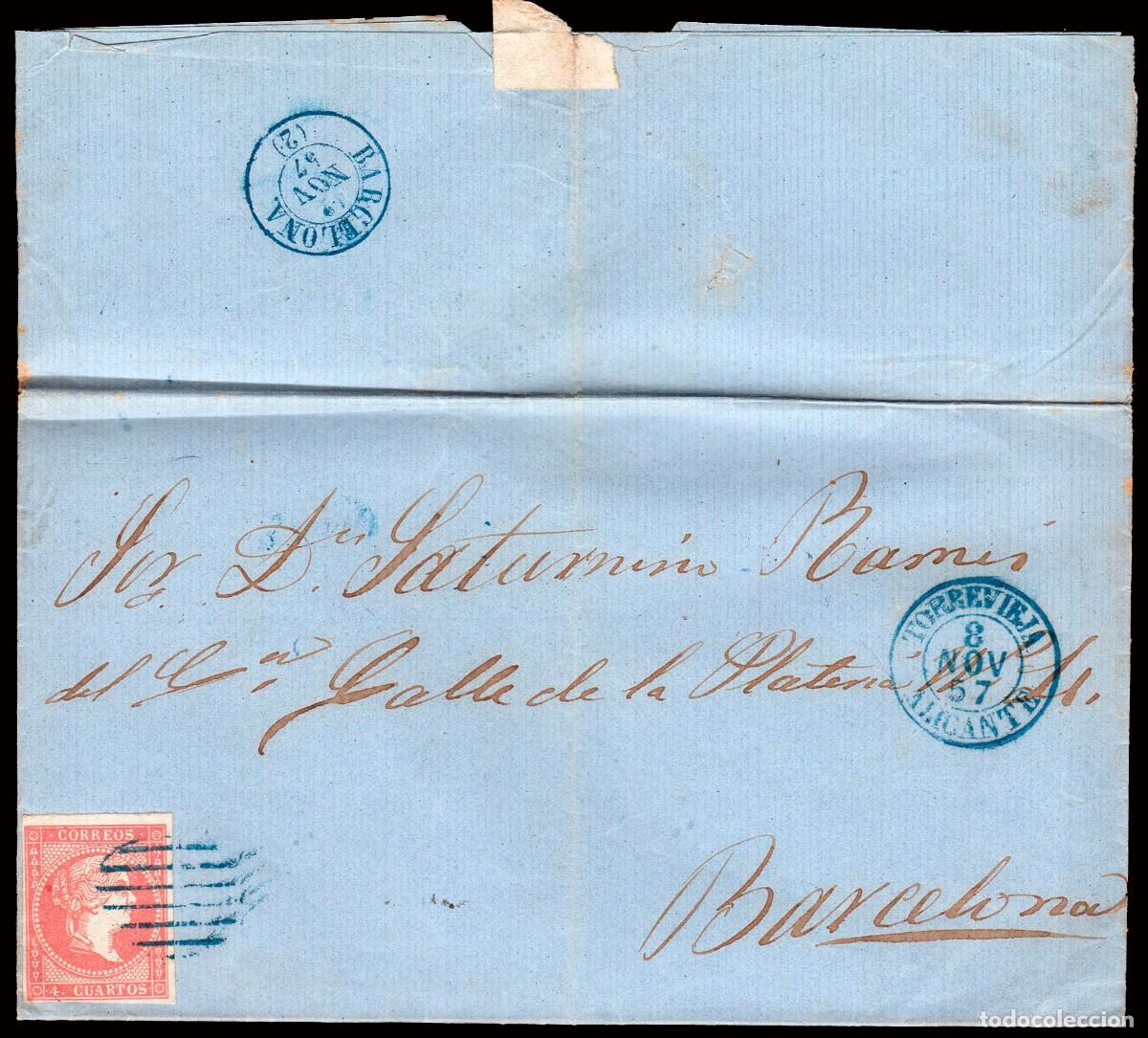 Sellos: Alicante - Edi o 48 - Carta Mat Parrilla azul + Fech Tp. I &rdquo;Torrevieja&rdquo;