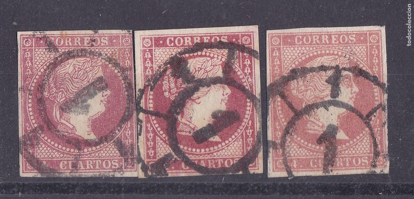 Sellos: AA3- Cl&aacute;sicos Edifil 48B x 3 Sellos Rueda Carreta 1 MADRID . 3 Colores