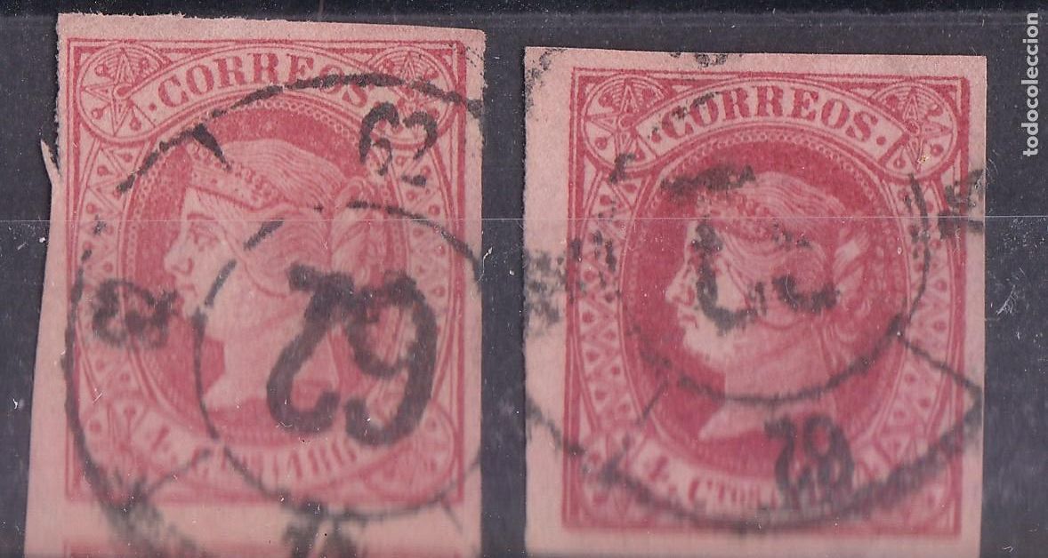 Sellos: AA3- Cl&aacute;sicos Edifil 64 x 2 Sellos Rueda Carreta 62 TUY. Rara. 2 Colores Sello