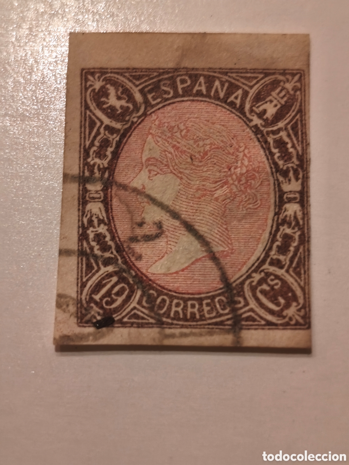 Sellos: Sello cl&aacute;sico de Espa&ntilde;a n 71 usado ,rueda de carreta n 2 ,Barcelona, 19 cuartos verde