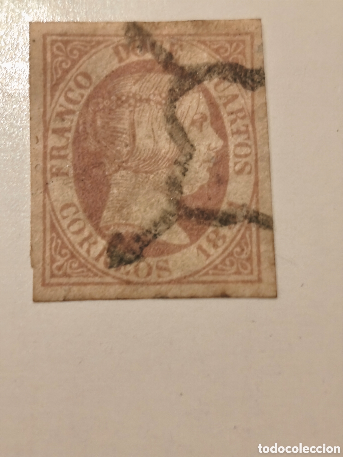 Sellos: Sello cl&aacute;sico de Espa&ntilde;a n 7 usado ,ara&ntilde;a negra ,12 cuartos lila ver imagenes