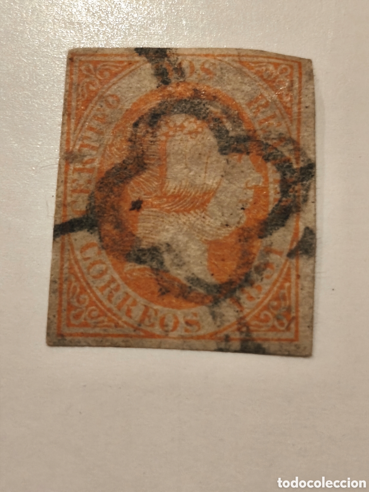 Sellos: Sello cl&aacute;sico de Espa&ntilde;a n 8 usado ,ara&ntilde;a negra , 2 reales rojo ver las imagenes