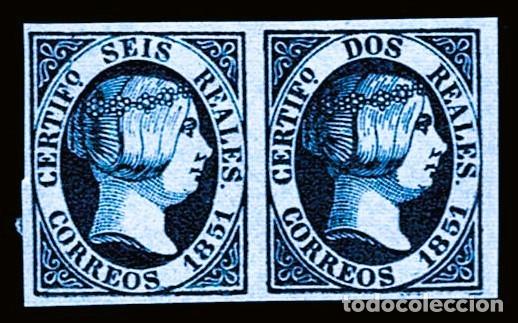Sellos: L36-Espa&ntilde;a ISABEL II Edifil n&ordm; 10eca (VARIEDAD 6 reales + 2 reales AZUL) Falsos SEGUI de epoca